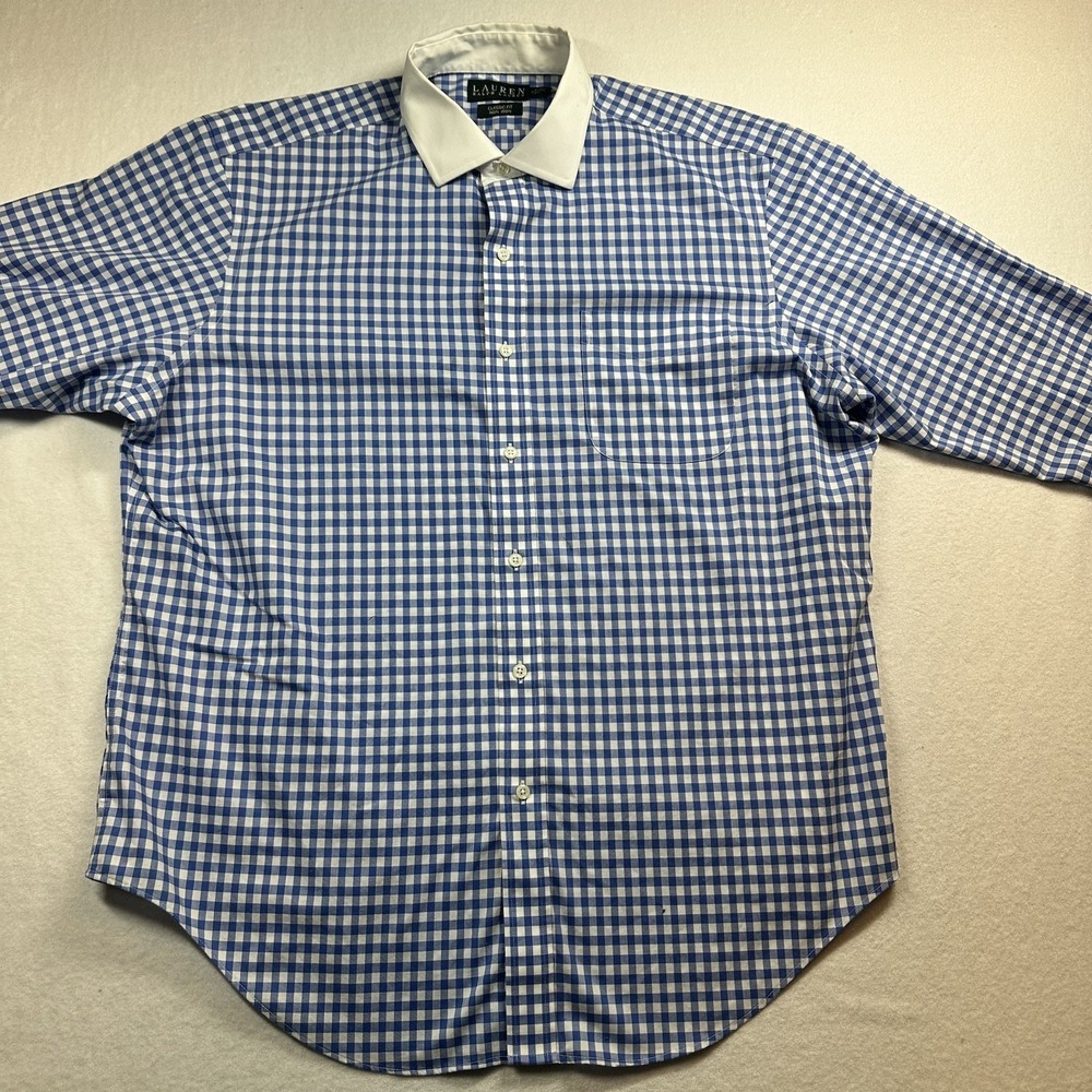 LAUREN RALPH LAUREN Button Down Shirt‎ Men's 32/33  17 Blue Classic Fit Non Iron
